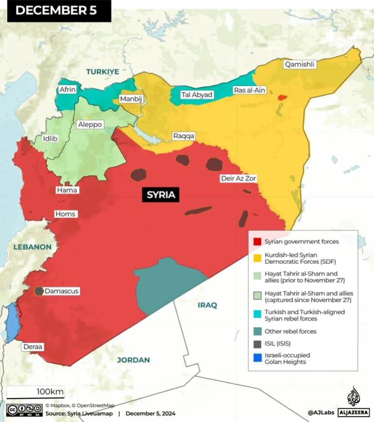 Mapa de siria para diciembre 5 del 2024.