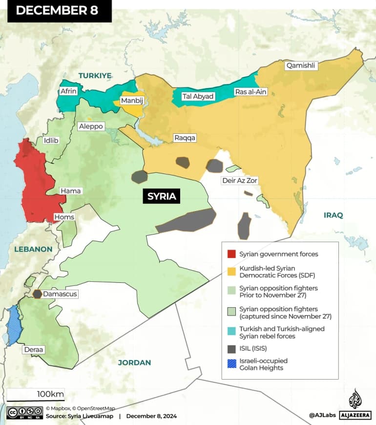 Mapa de siria para diciembre 8 del 2024.