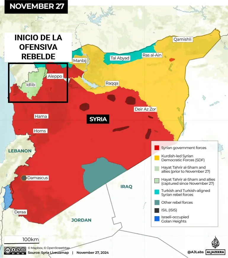 Mapa de siria para noviembre 27 del 2024.